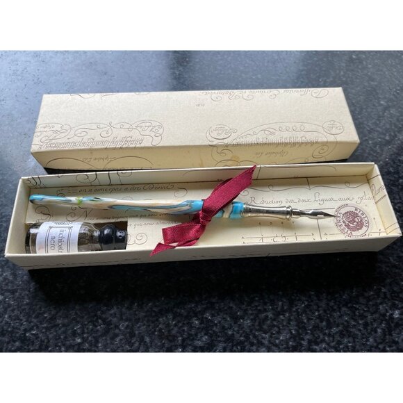 Vtg Murano Swirl Glass Pen BIBLOS VENEZIA Metal Nib In Box Classic Writing Pen - Picture 2 of 9